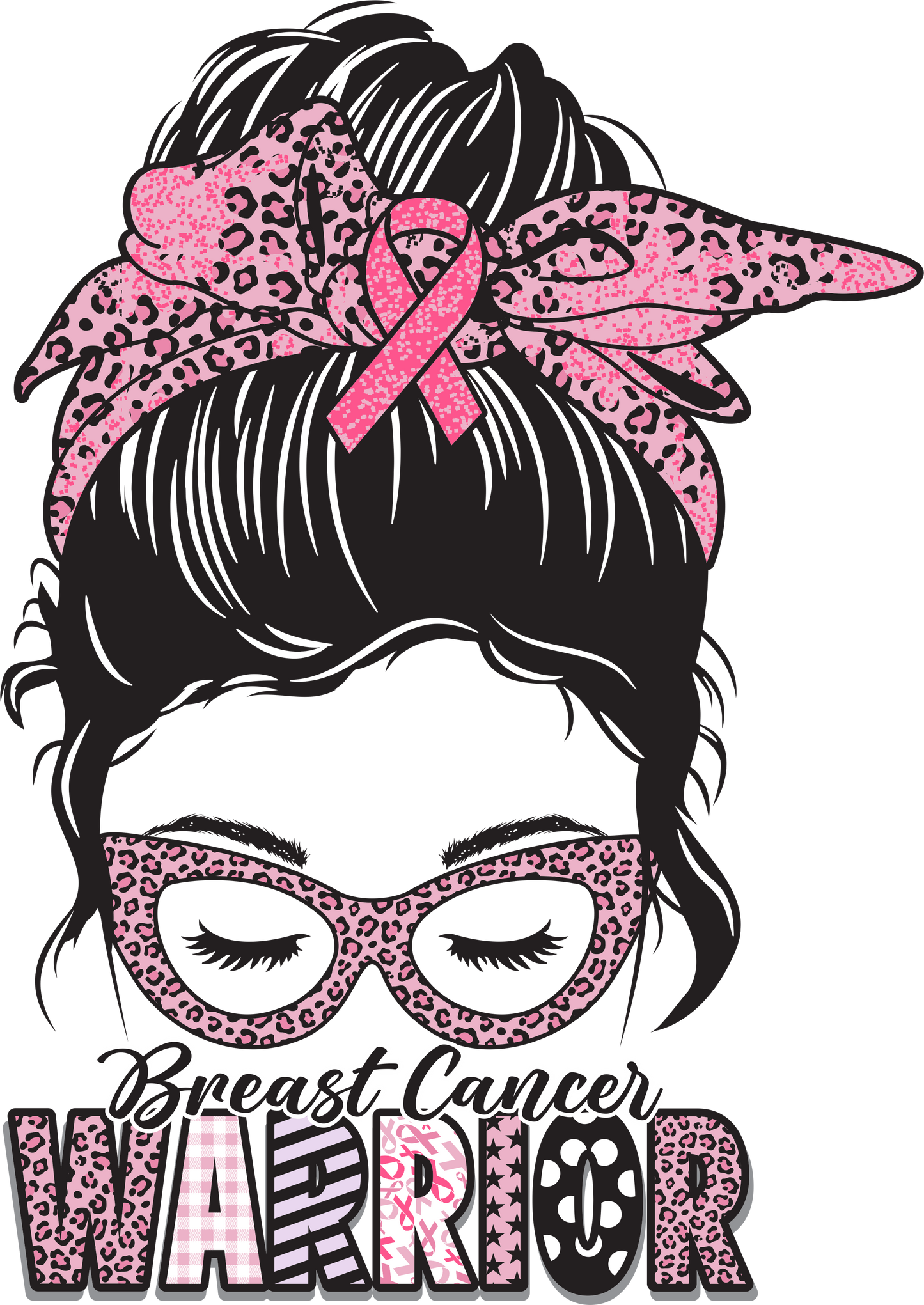 BREAST CANCER PRINT 8 - MESSY BUN