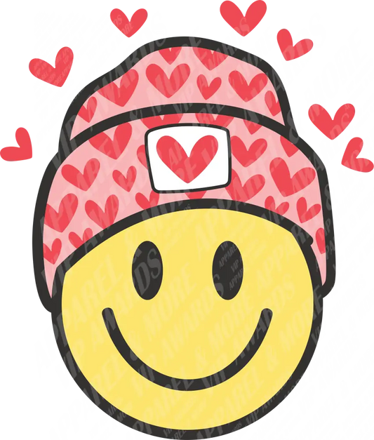 Valentines Day Print 239 - Smiley Face 2 Design Heart Ptint Beanie2